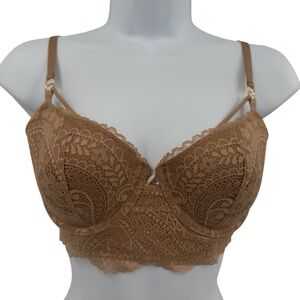 Aerie Real Power Balconette Paisley Lace Underwire Strappy Tan Bra Size 34C